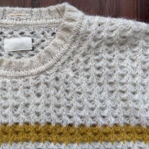 MOTHER Denim Sweater Alpaca Blend Cozy Soft Yellow & Cream Stripe Fisherman Sz S